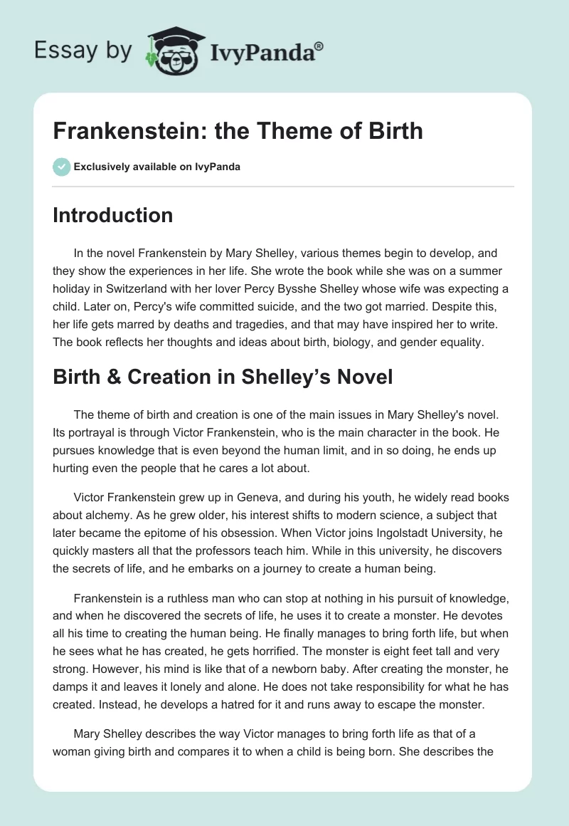 Frankenstein: The Theme of Birth. Page 1