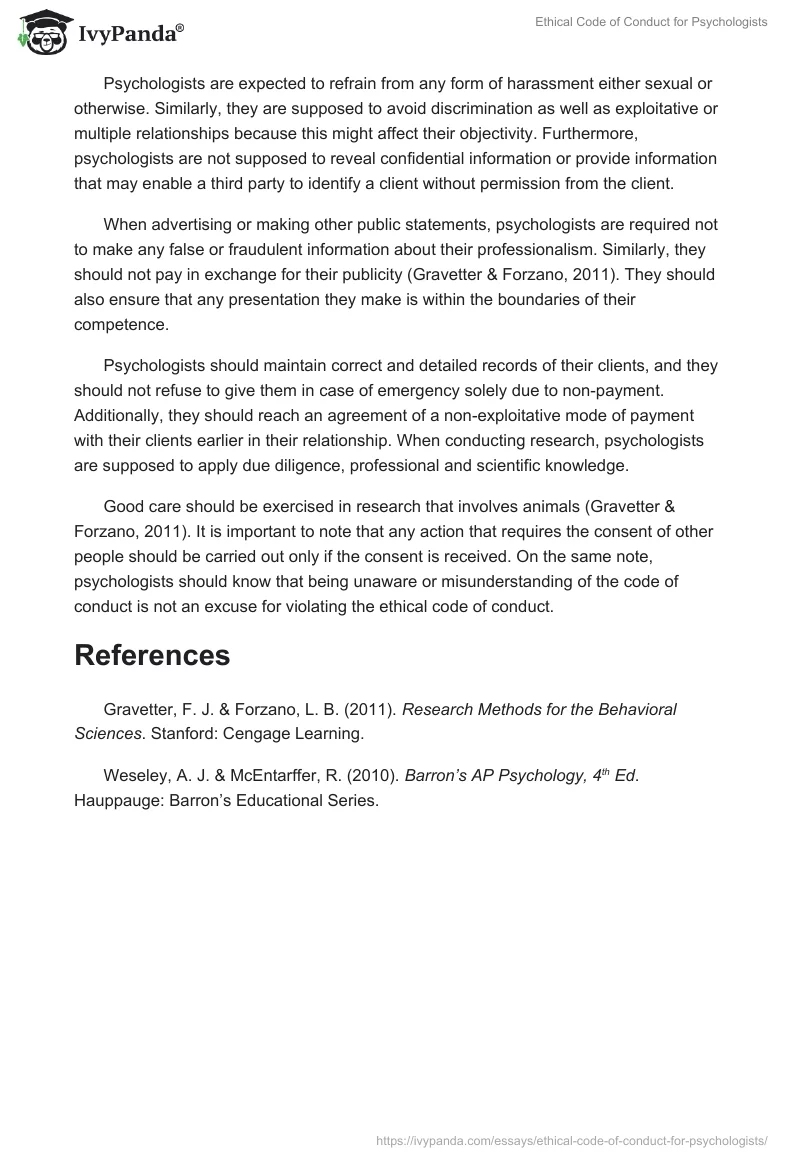 Ethical Code of Conduct for Psychologists. Page 2