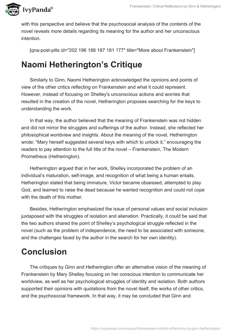 Frankenstein: Critical Reflections by Ginn & Hetherington. Page 2