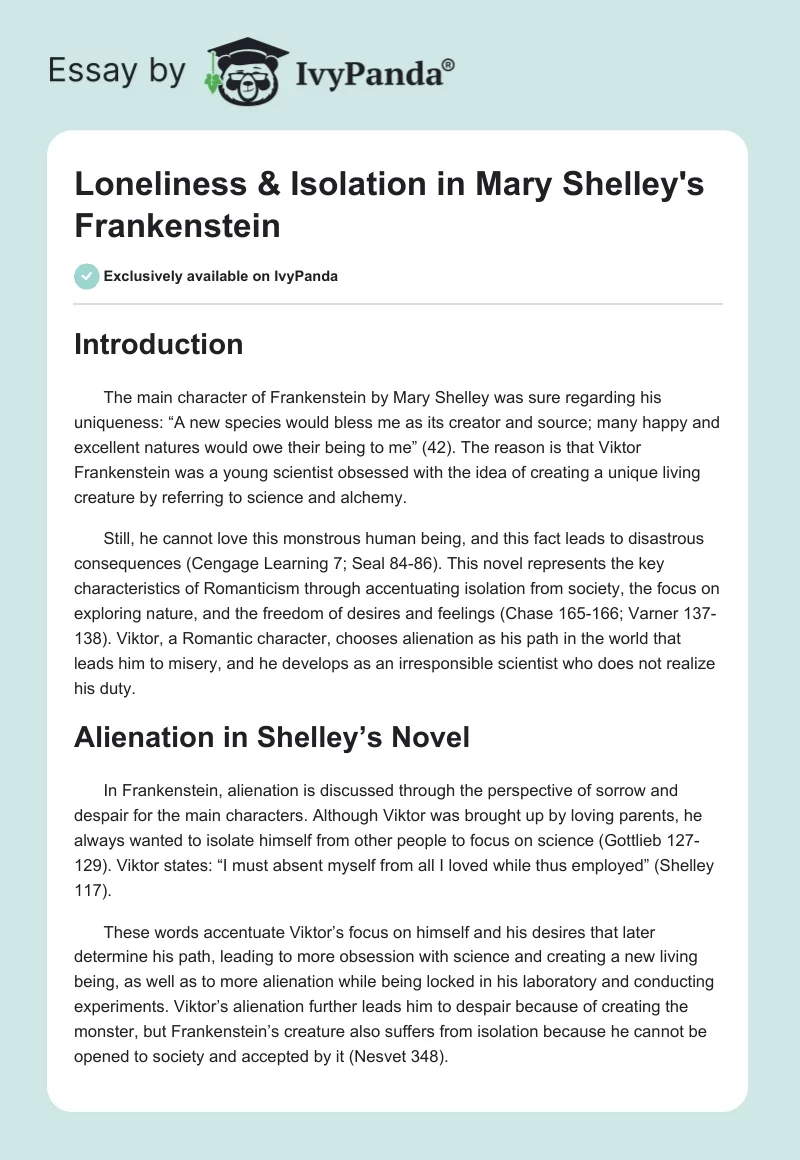 Loneliness & Isolation in Mary Shelley's Frankenstein. Page 1