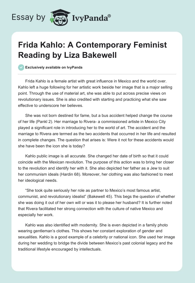 "Frida Kahlo: A Contemporary Feminist Reading" by Liza Bakewell. Page 1