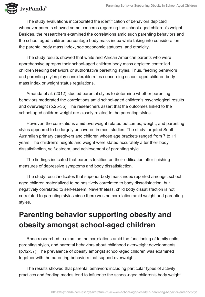 Parenting Behavior Supporting Obesity in School-Aged Children. Page 4