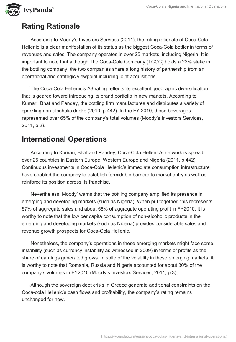 Coca-Cola’s Nigeria and International Operations. Page 2