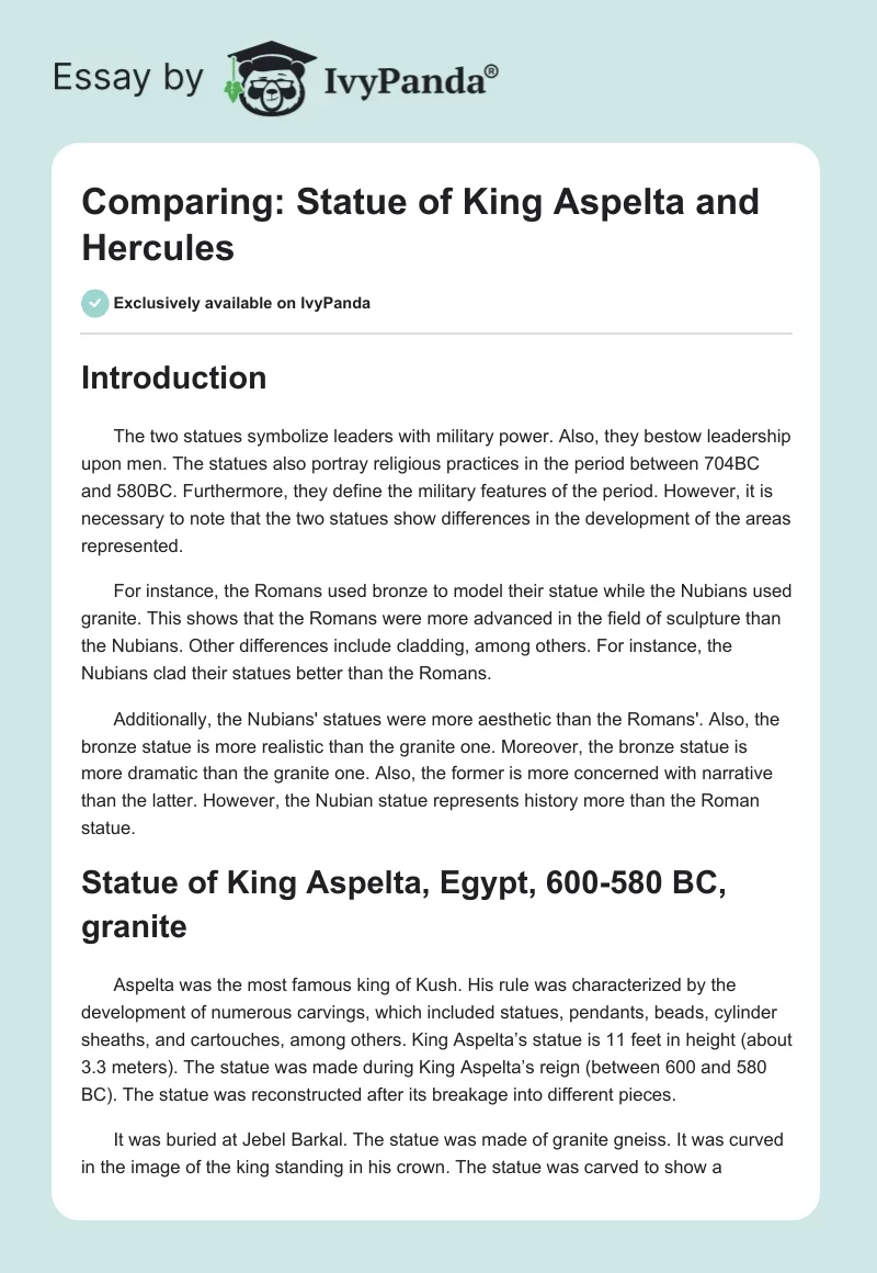 Comparing: Statue of King Aspelta and Hercules. Page 1