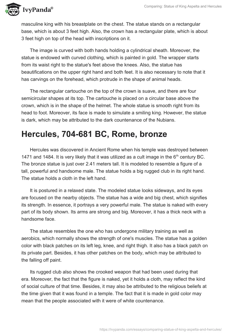 Comparing: Statue of King Aspelta and Hercules. Page 2