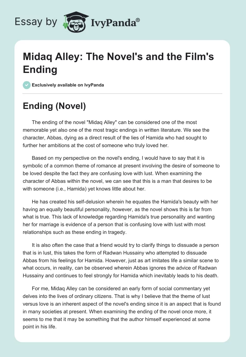 "Midaq Alley": The Novel's and the Film's Ending. Page 1