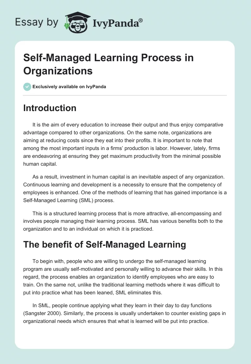 Self-Managed Learning Process in Organizations. Page 1
