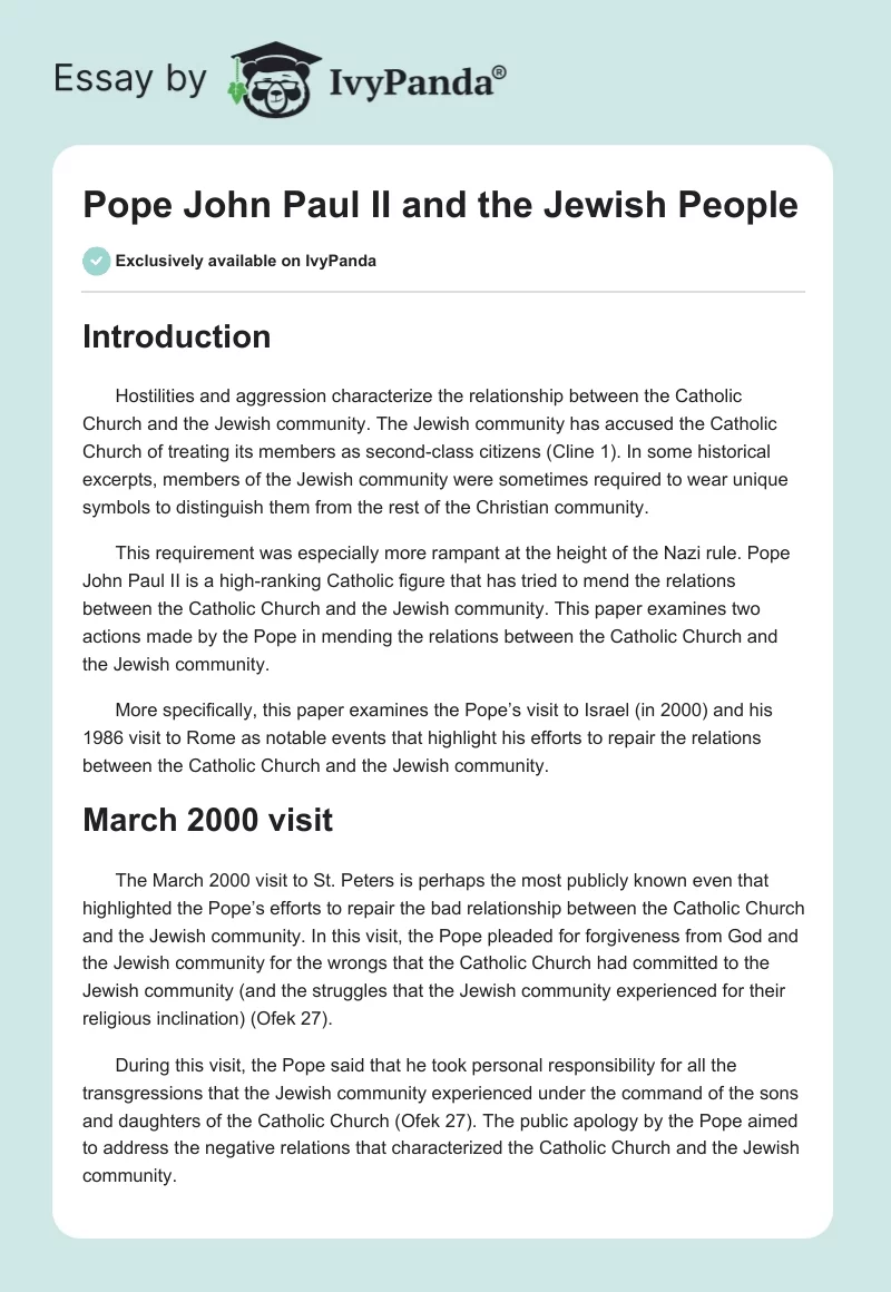 Pope John Paul II and the Jewish People. Page 1