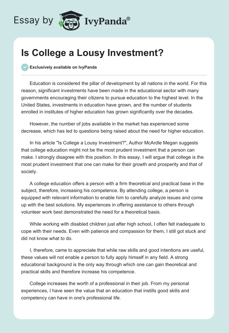 Is College a Lousy Investment?. Page 1