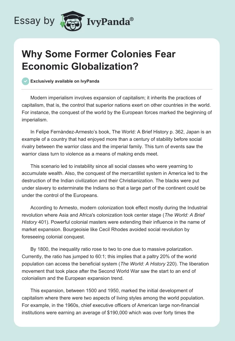 Why Some Former Colonies Fear Economic Globalization?. Page 1