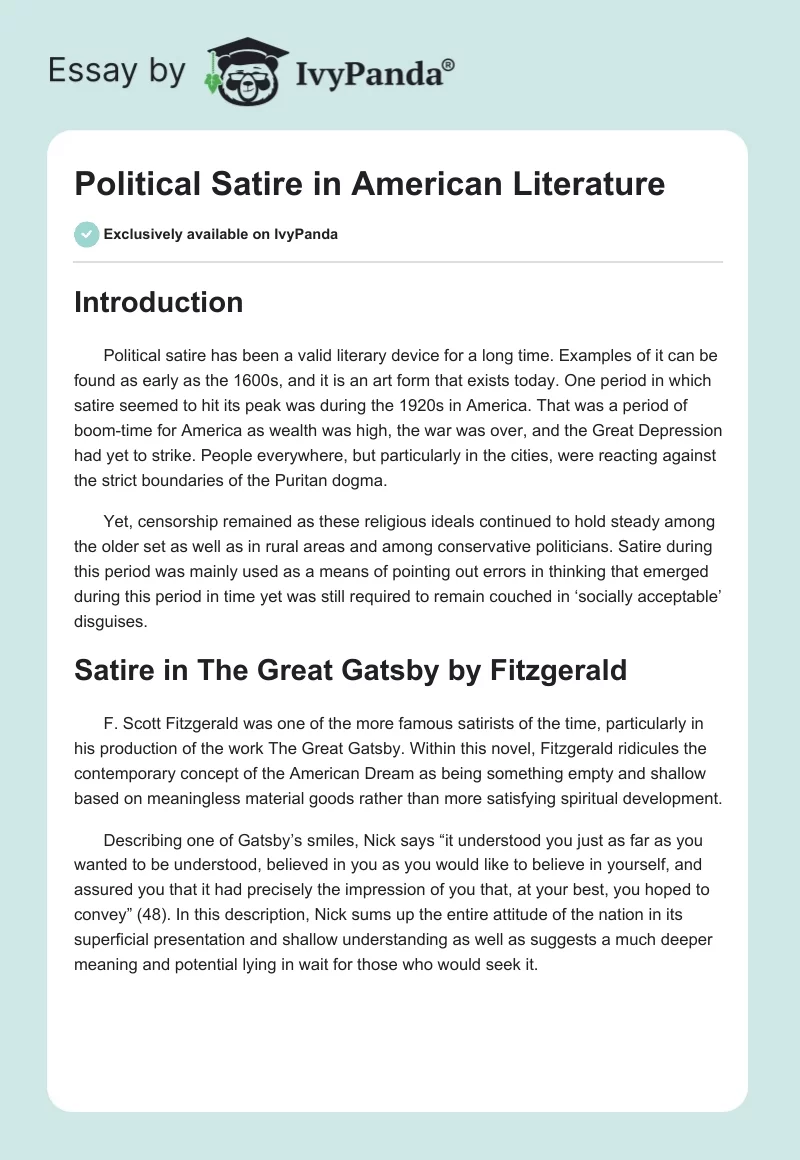 Political Satire in American Literature. Page 1