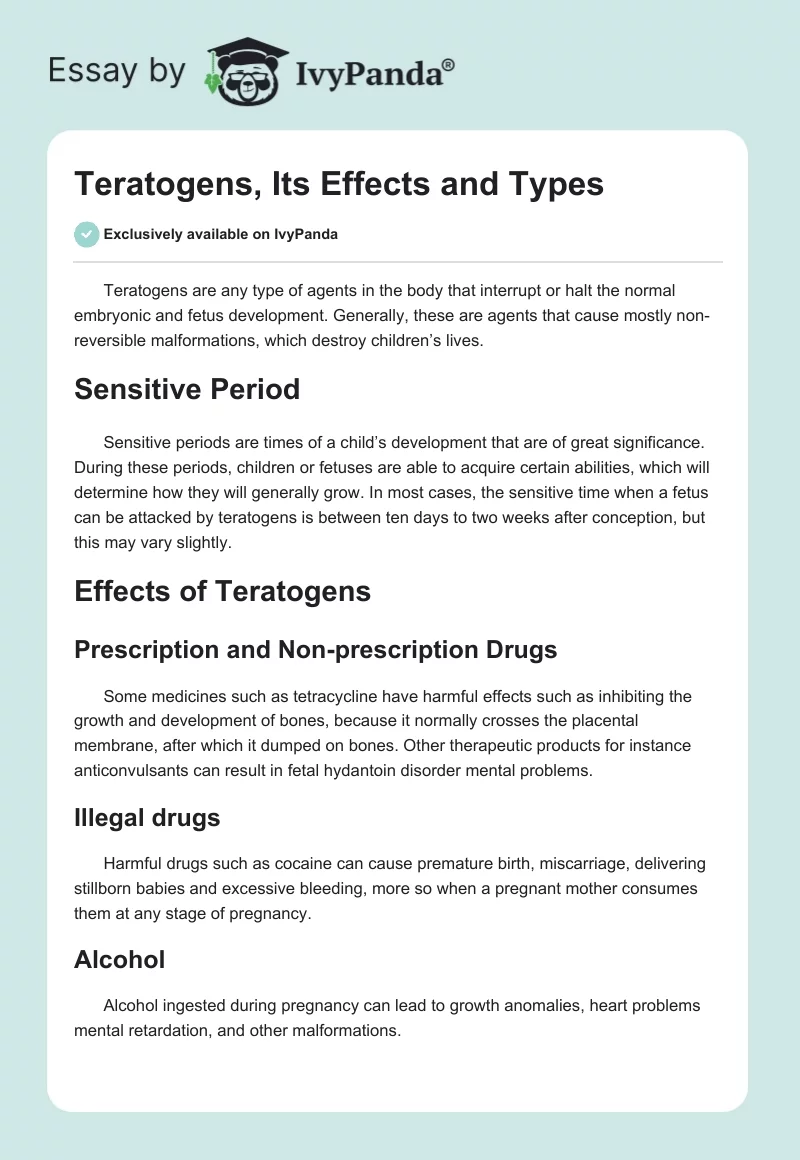 Teratogens, Its Effects and Types. Page 1