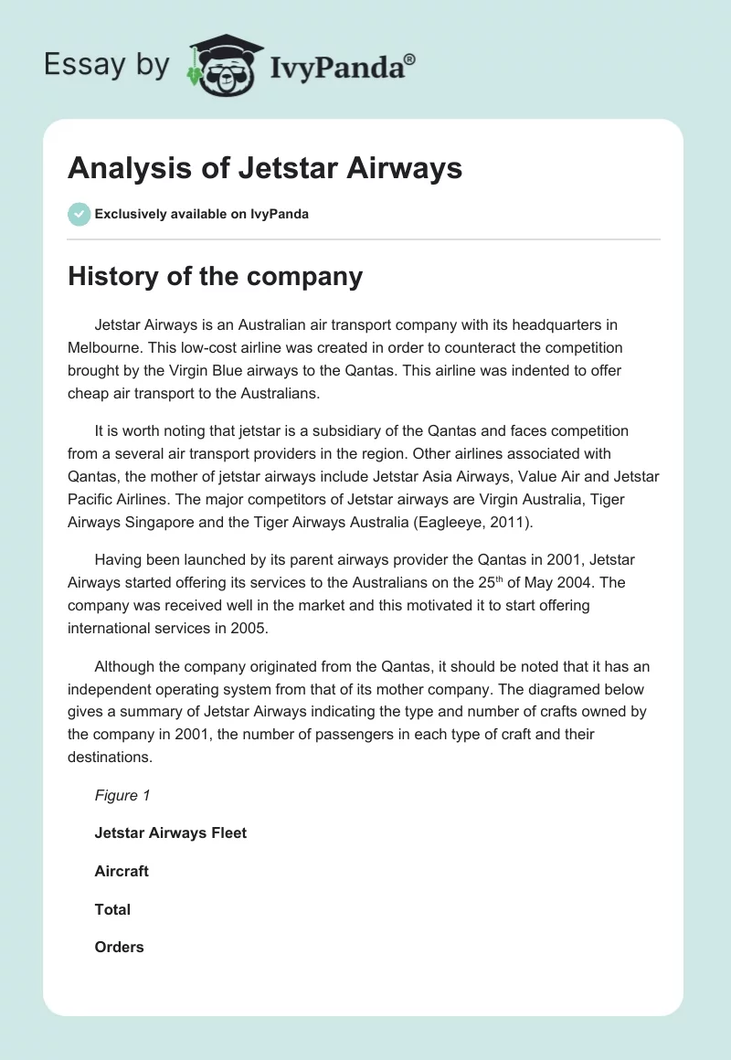 Analysis of Jetstar Airways. Page 1