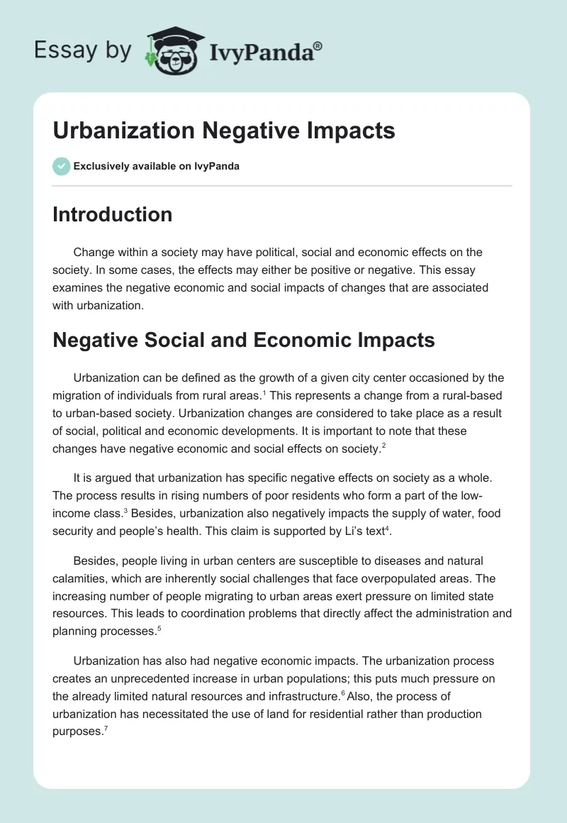 Urbanization Negative Impacts. Page 1