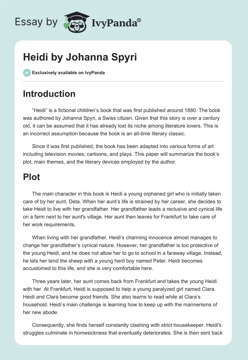 "Heidi" by Johanna Spyri. Page 1