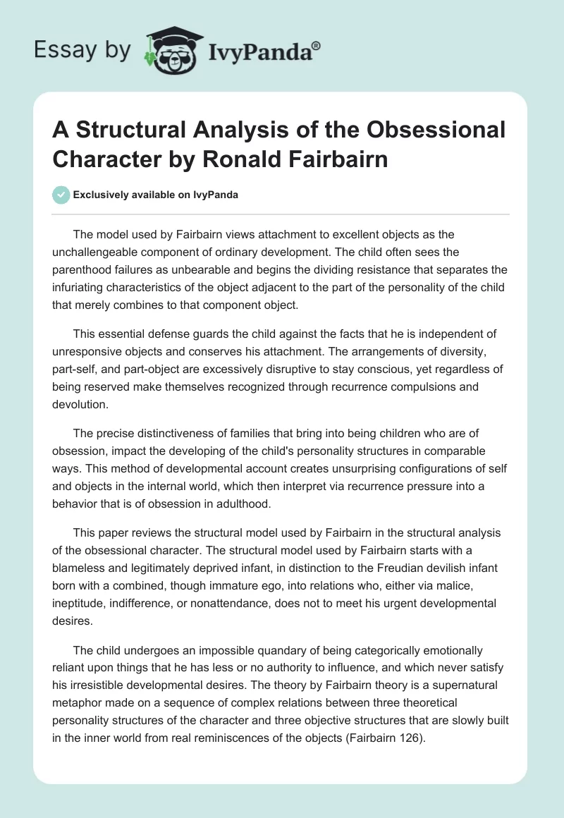 A Structural Analysis of the Obsessional Character by Ronald Fairbairn. Page 1