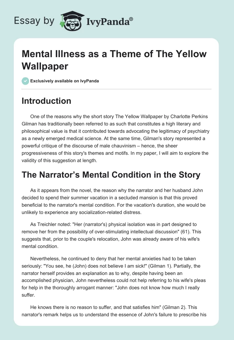 Mental Illness as a Theme of The Yellow Wallpaper. Page 1