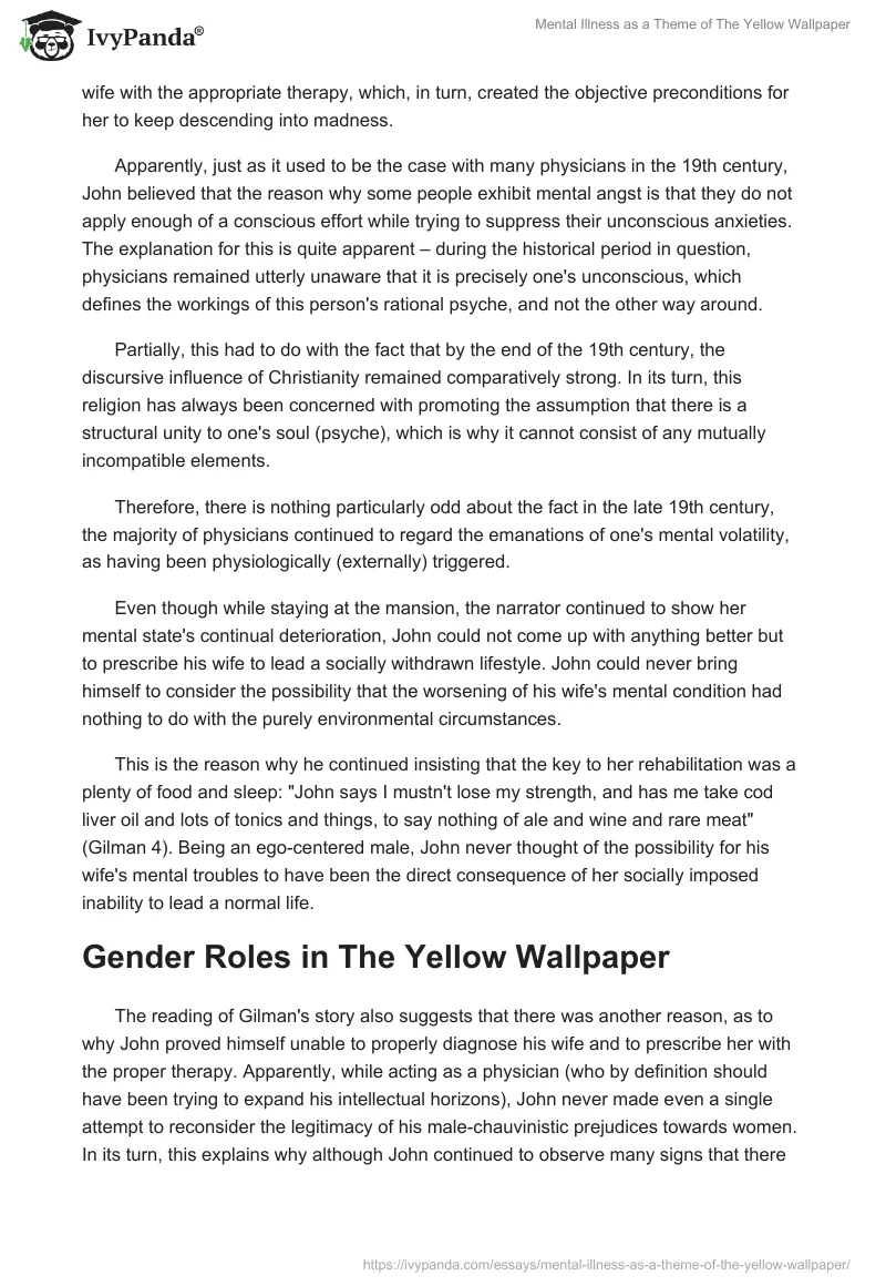 Mental Illness as a Theme of The Yellow Wallpaper. Page 2