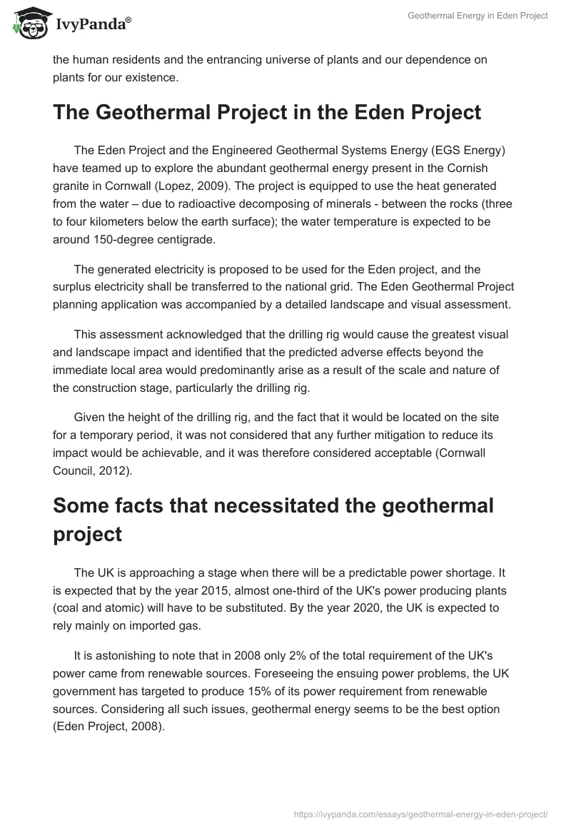 Geothermal Energy in Eden Project. Page 2