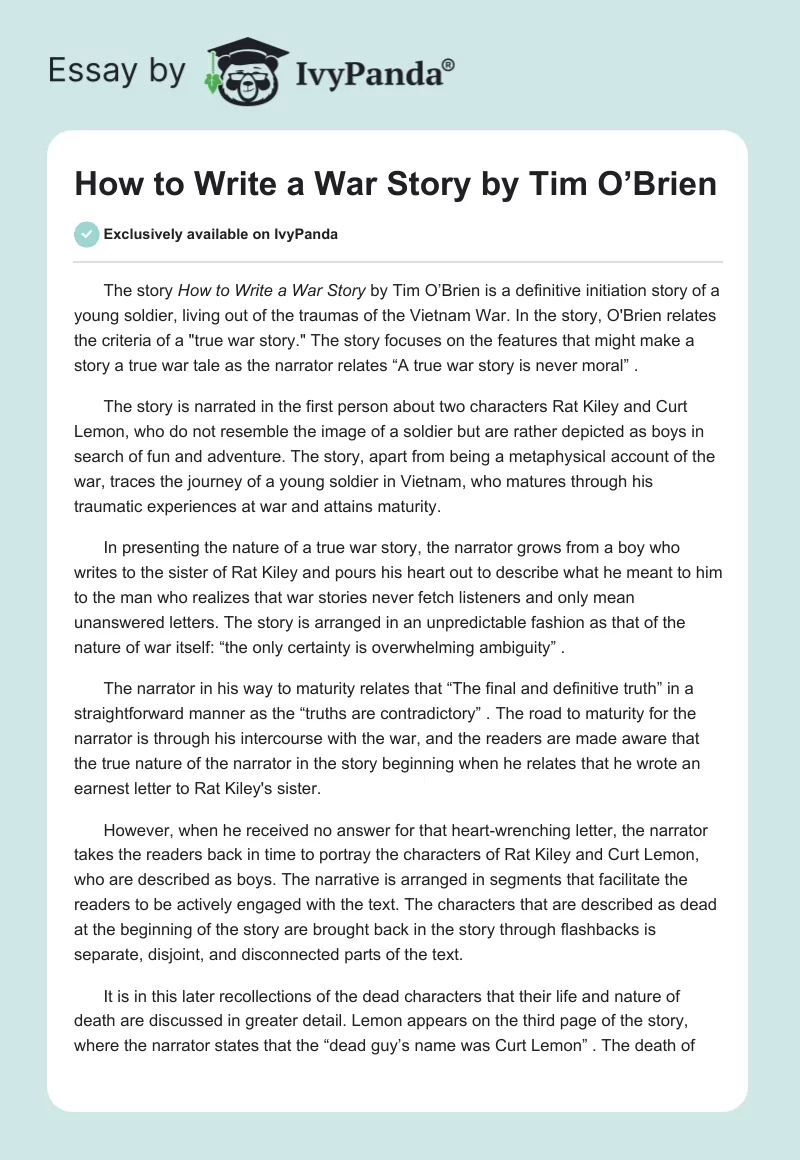 "How to Write a War Story" by Tim O’Brien. Page 1