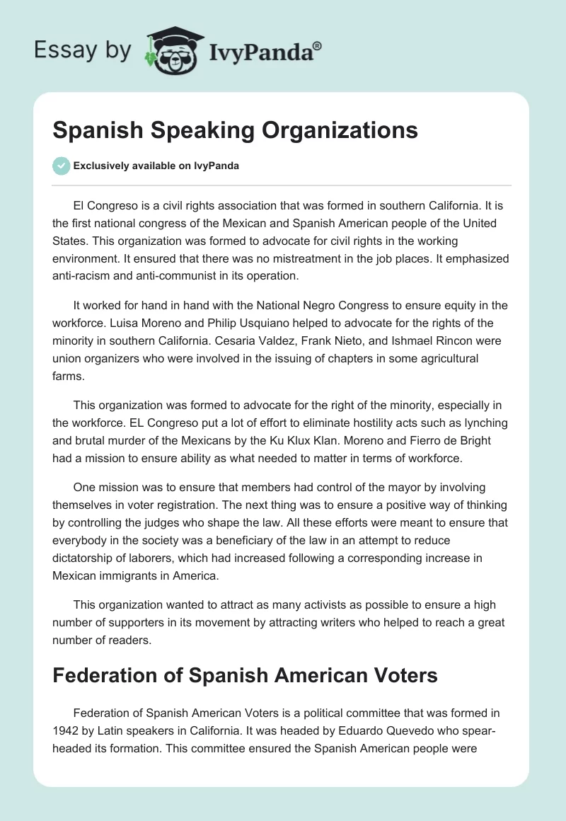 Spanish Speaking Organizations. Page 1