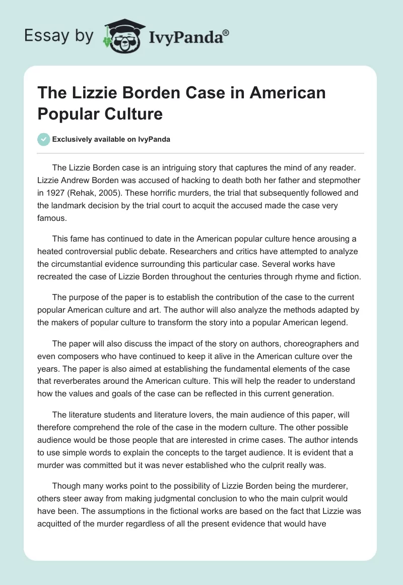 The Lizzie Borden Case in American Popular Culture. Page 1