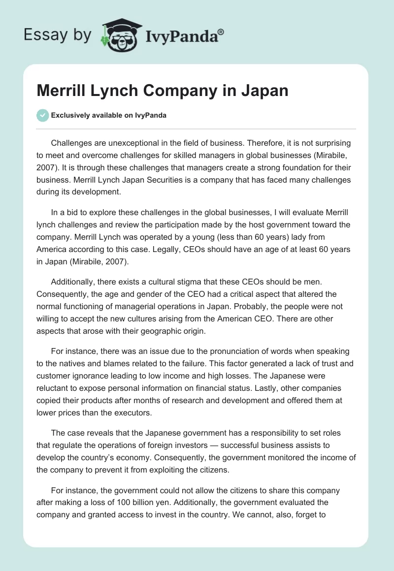 Merrill Lynch Company in Japan. Page 1