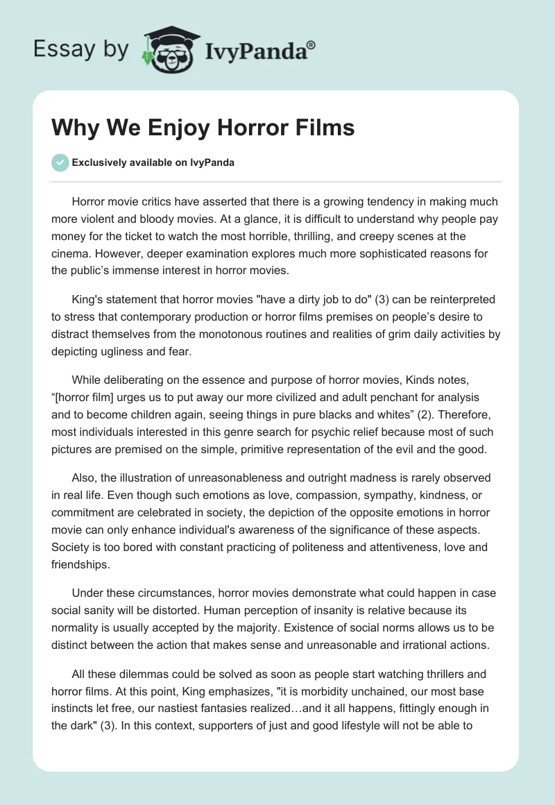 Why We Enjoy Horror Films. Page 1