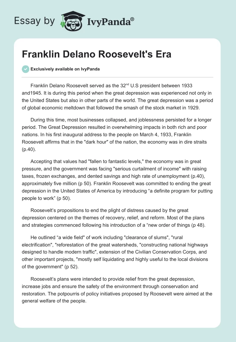 Franklin Delano Roosevelt's Era. Page 1