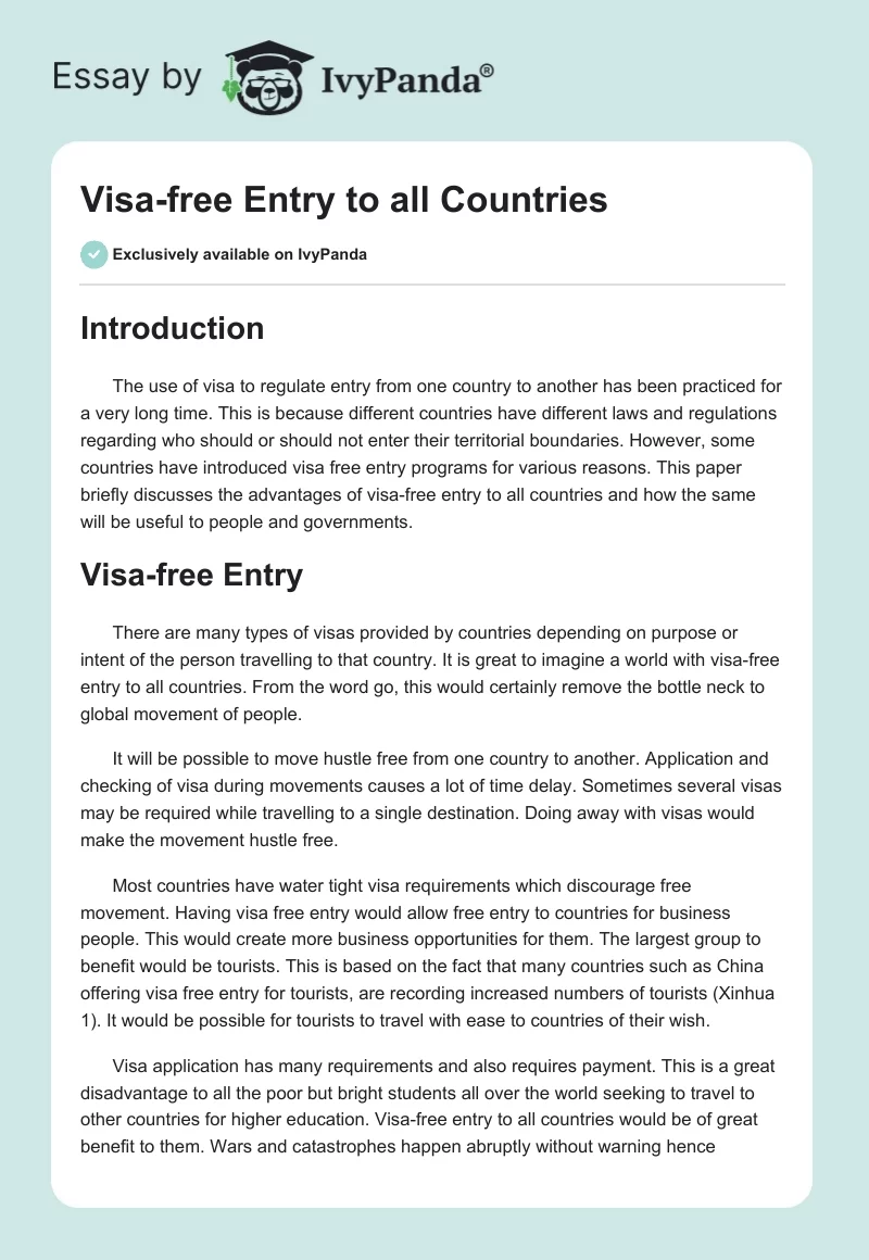 Visa-free Entry to all Countries. Page 1