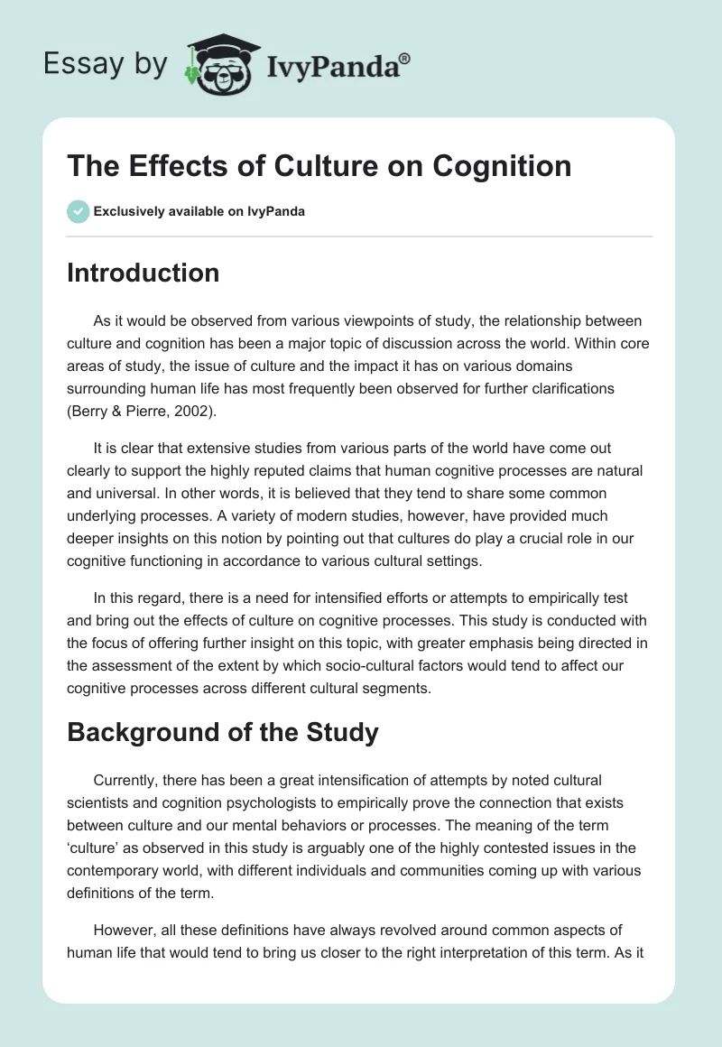 The Effects of Culture on Cognition. Page 1
