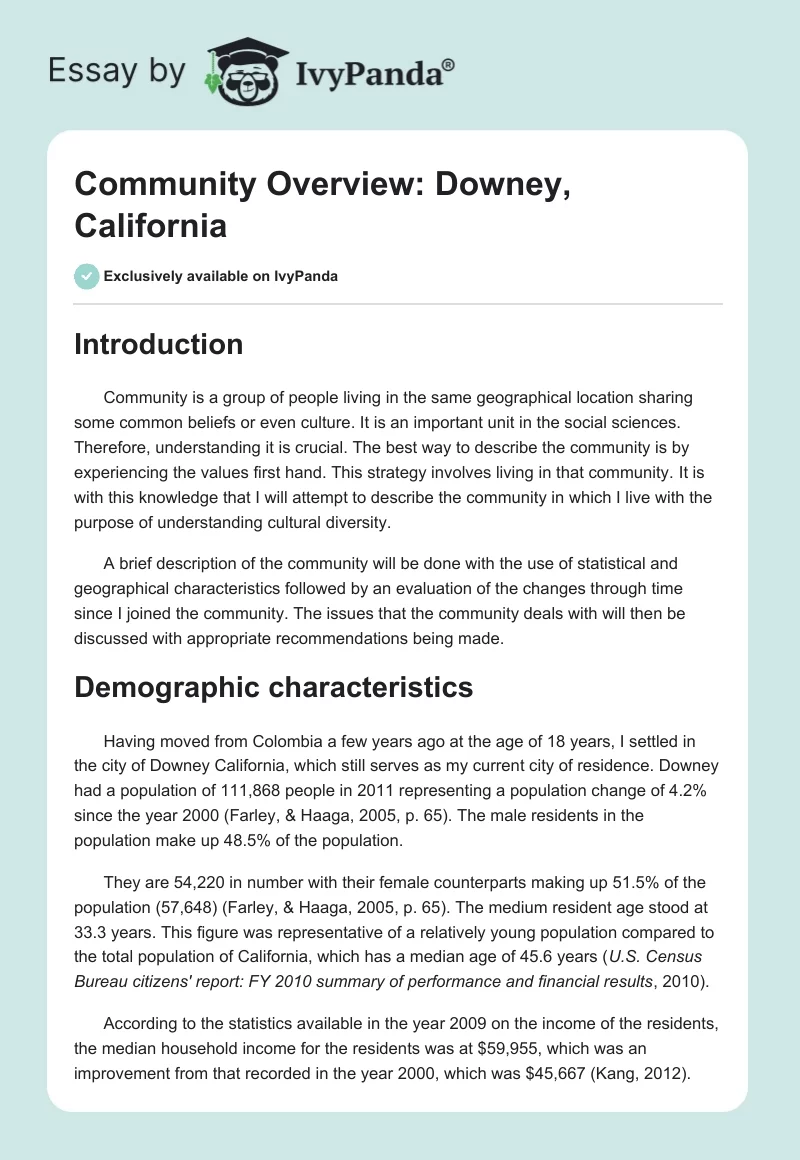 Community Overview: Downey, California. Page 1