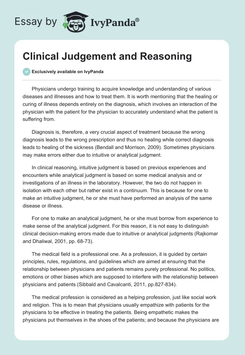 Clinical Judgement and Reasoning. Page 1