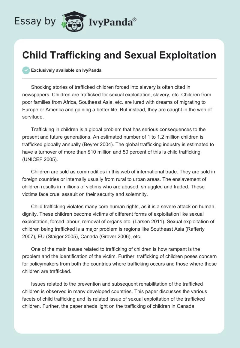 Child Trafficking and Sexual Exploitation. Page 1