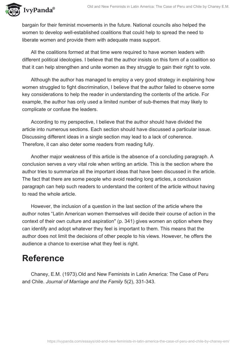 "Old and New Feminists in Latin America: The Case of Peru and Chile" by Chaney E.M.. Page 3