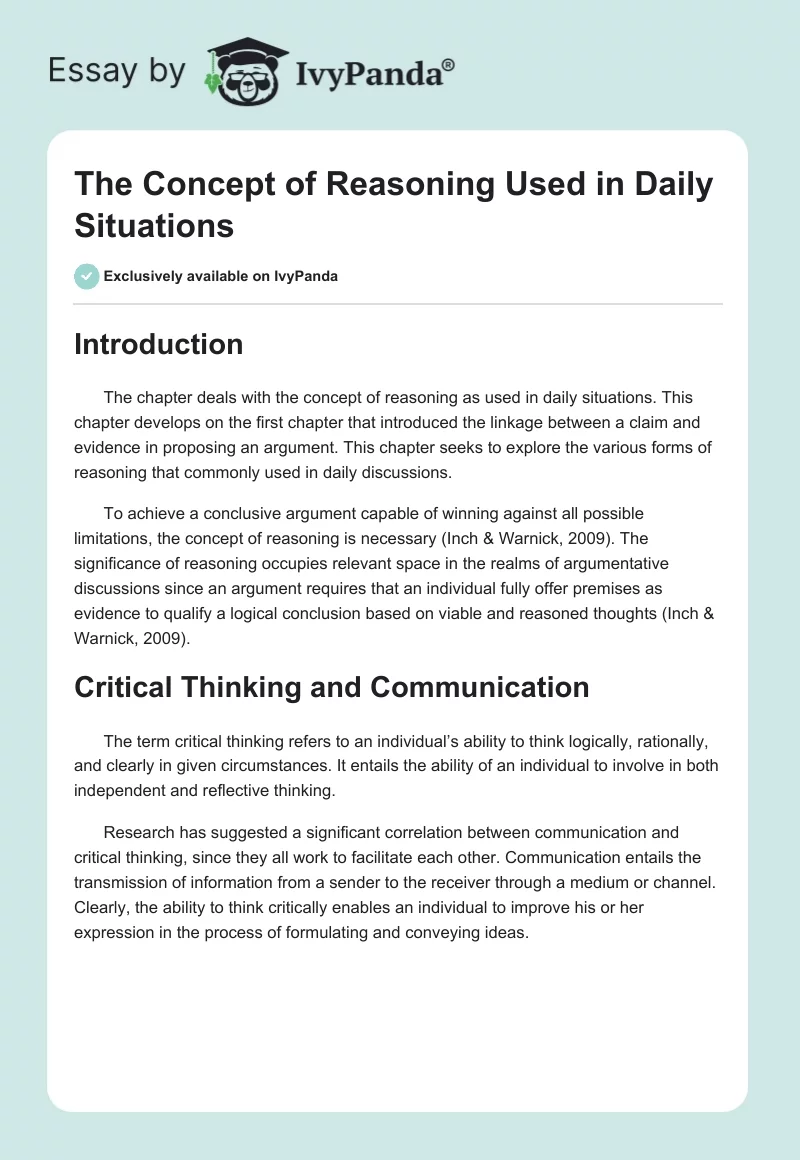 The Concept of Reasoning Used in Daily Situations. Page 1