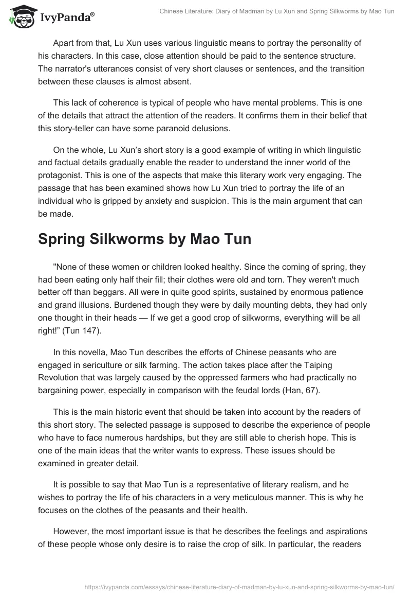 Chinese Literature: Diary of Madman by Lu Xun and Spring Silkworms by Mao Tun. Page 2
