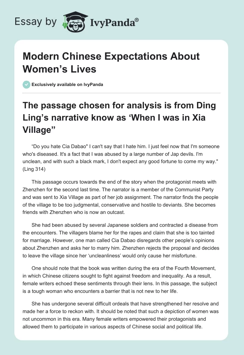 Modern Chinese Expectations About Women’s Lives. Page 1