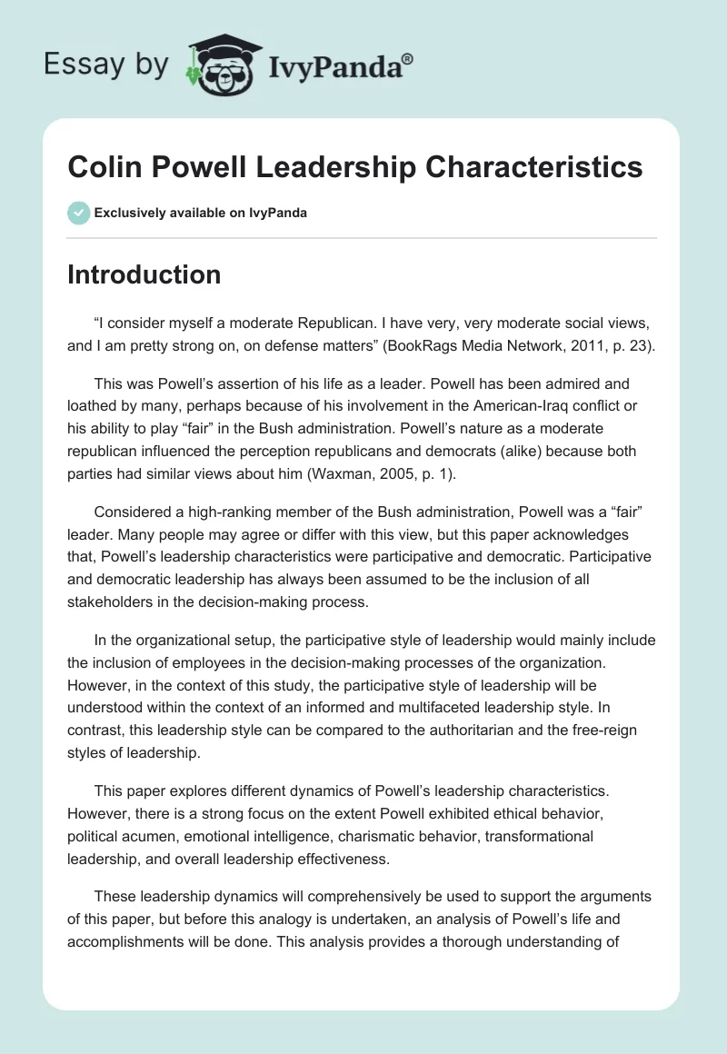 Colin Powell Leadership Characteristics. Page 1