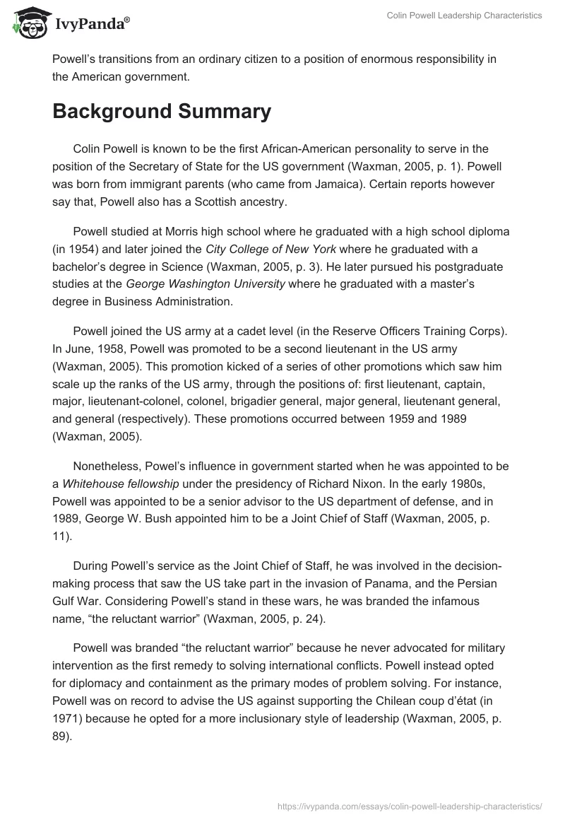 Colin Powell Leadership Characteristics. Page 2