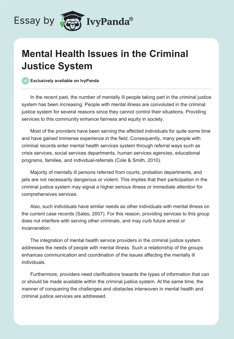 Mental Health Issues in the Criminal Justice System. Page 1