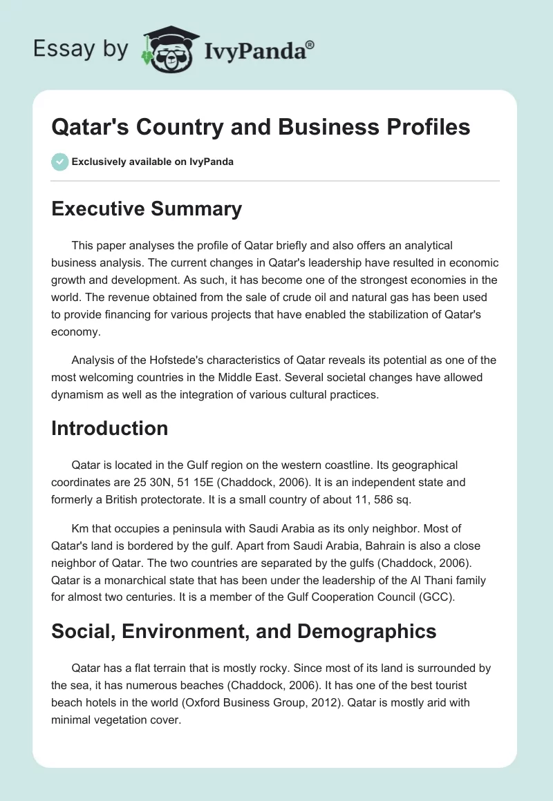 Qatar's Country and Business Profiles. Page 1