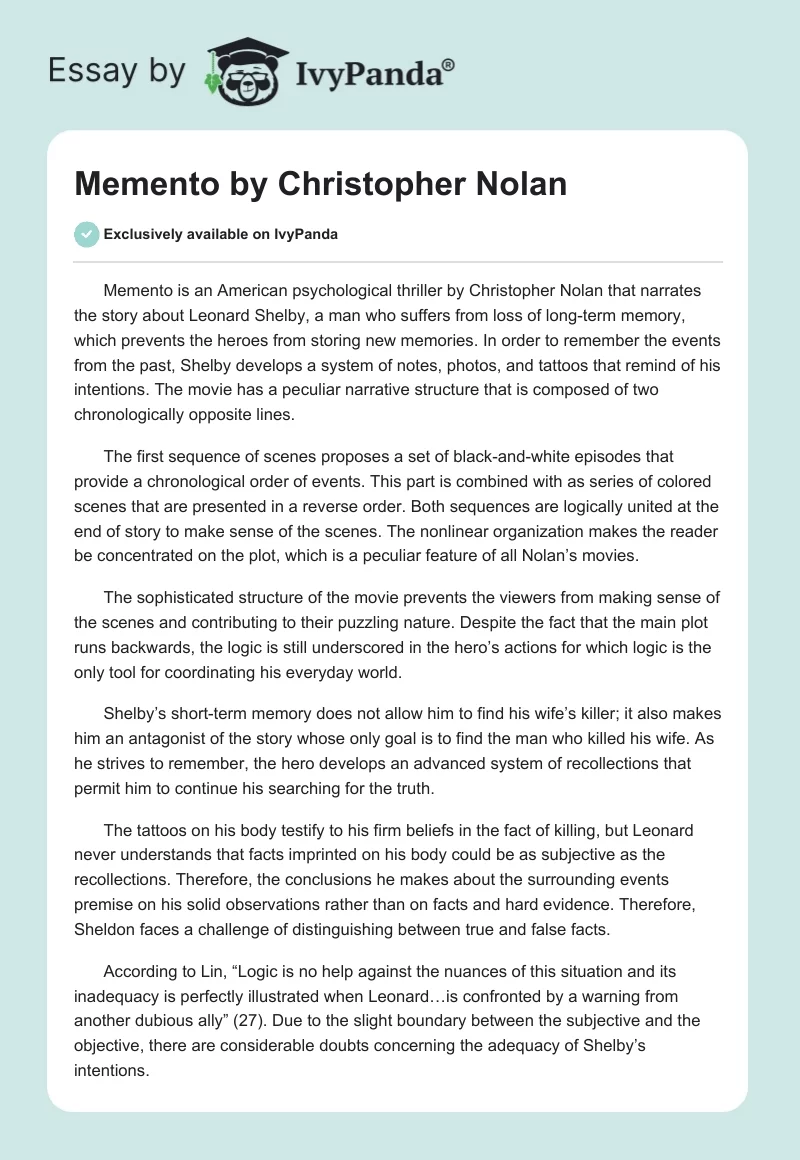"Memento" by Christopher Nolan. Page 1