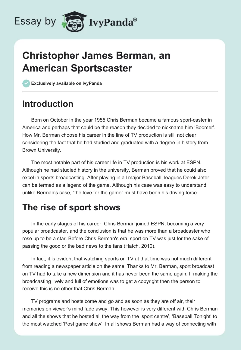 Christopher James Berman, an American Sportscaster. Page 1