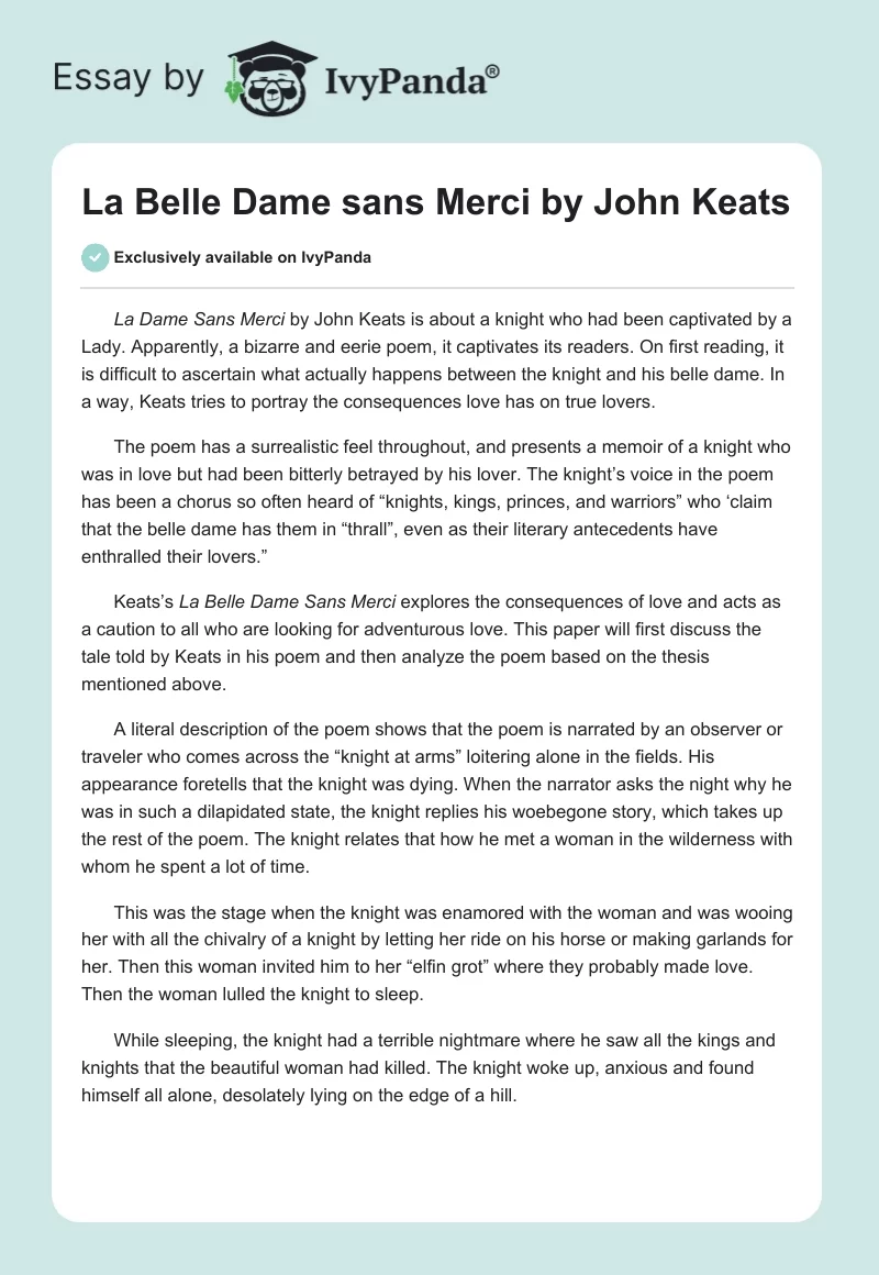 "La Belle Dame sans Merci" by John Keats. Page 1