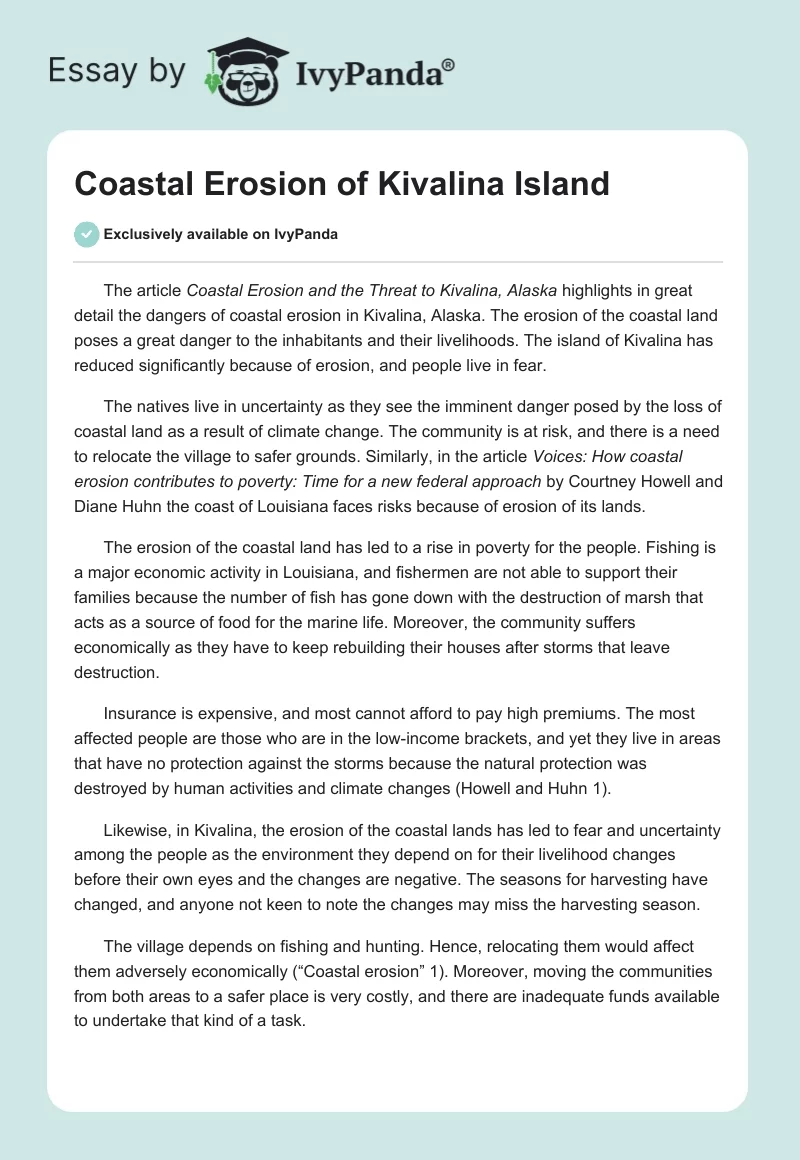 Coastal Erosion of Kivalina Island. Page 1