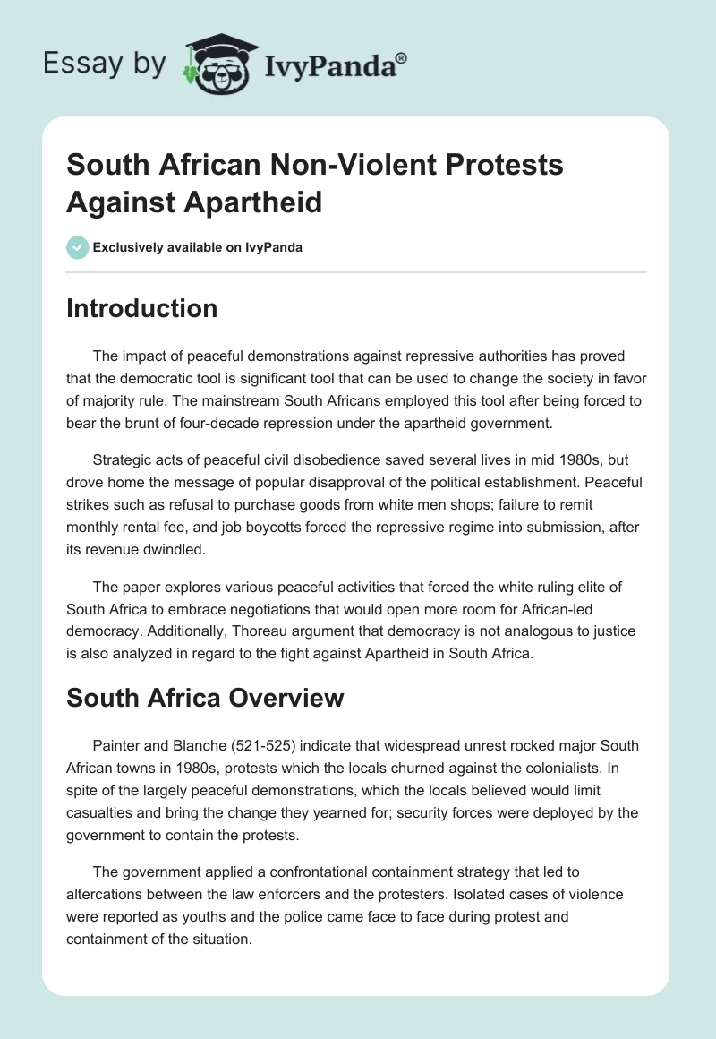 South African Non-Violent Protests Against Apartheid. Page 1