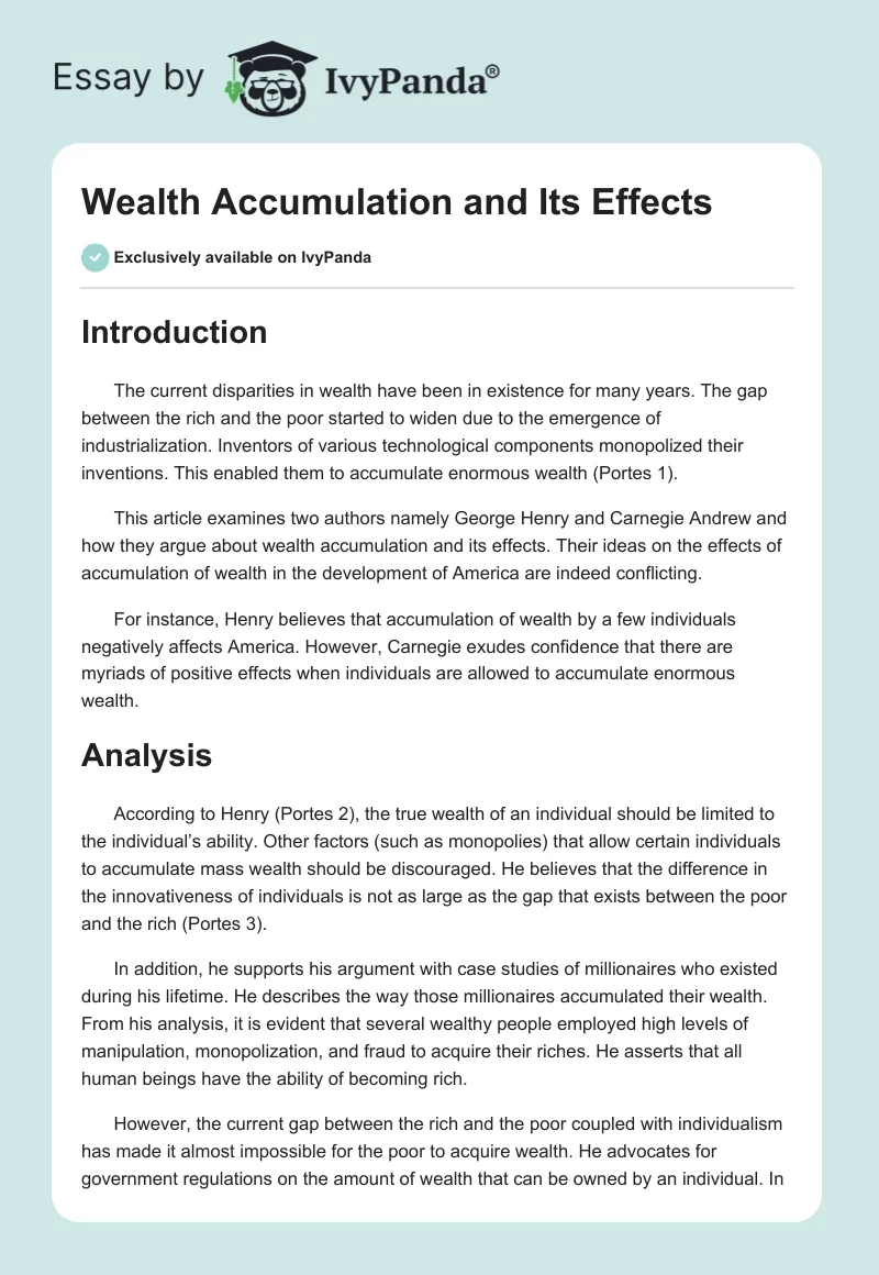 Wealth Accumulation and Its Effects. Page 1