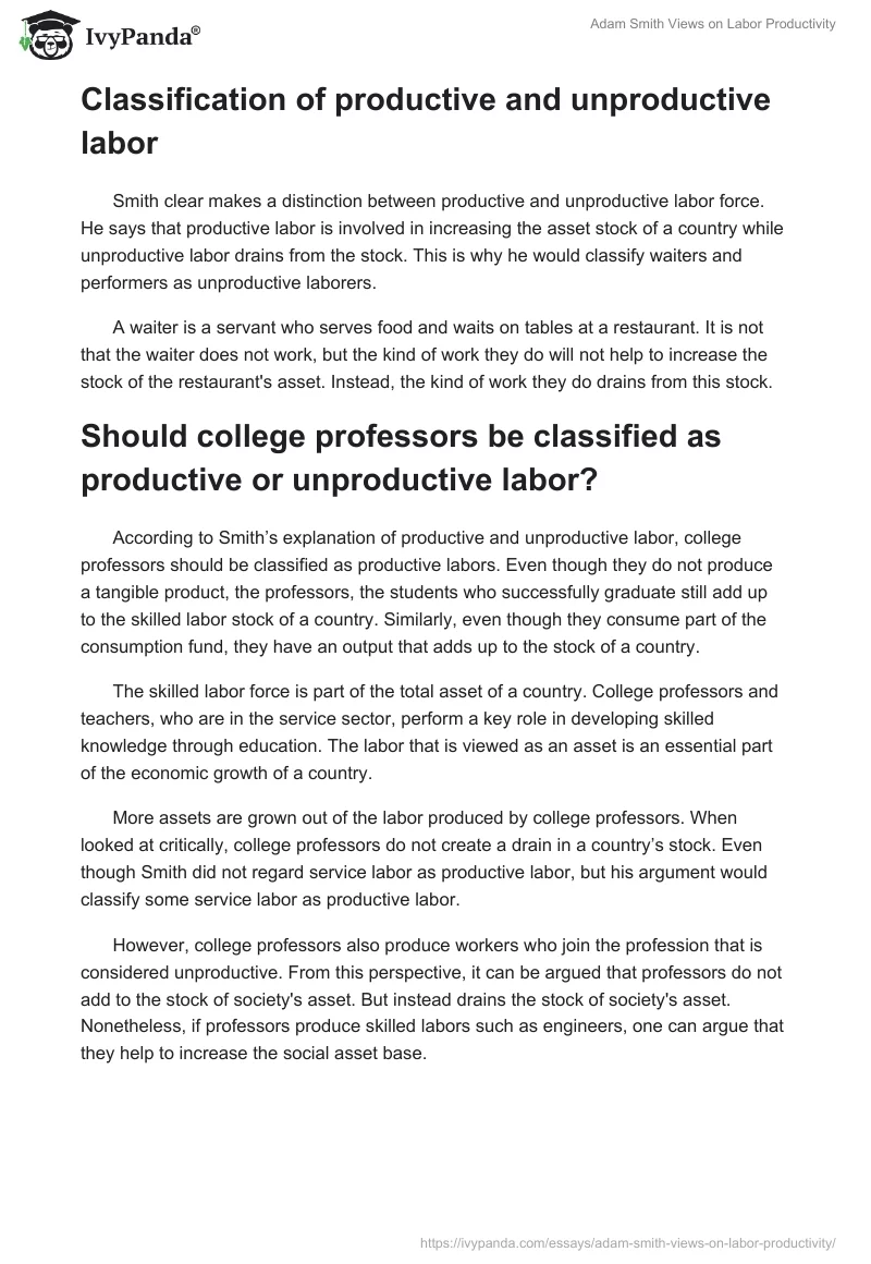 Adam Smith Views on Labor Productivity. Page 4