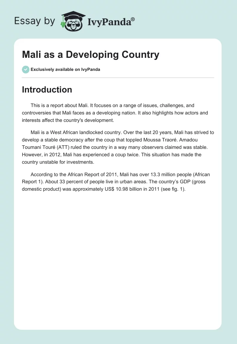 Mali as a Developing Country. Page 1